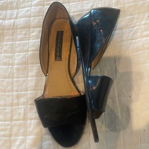 Steven Steve Madden luckie sandals open toe wedge heels leather shoes black 7.5